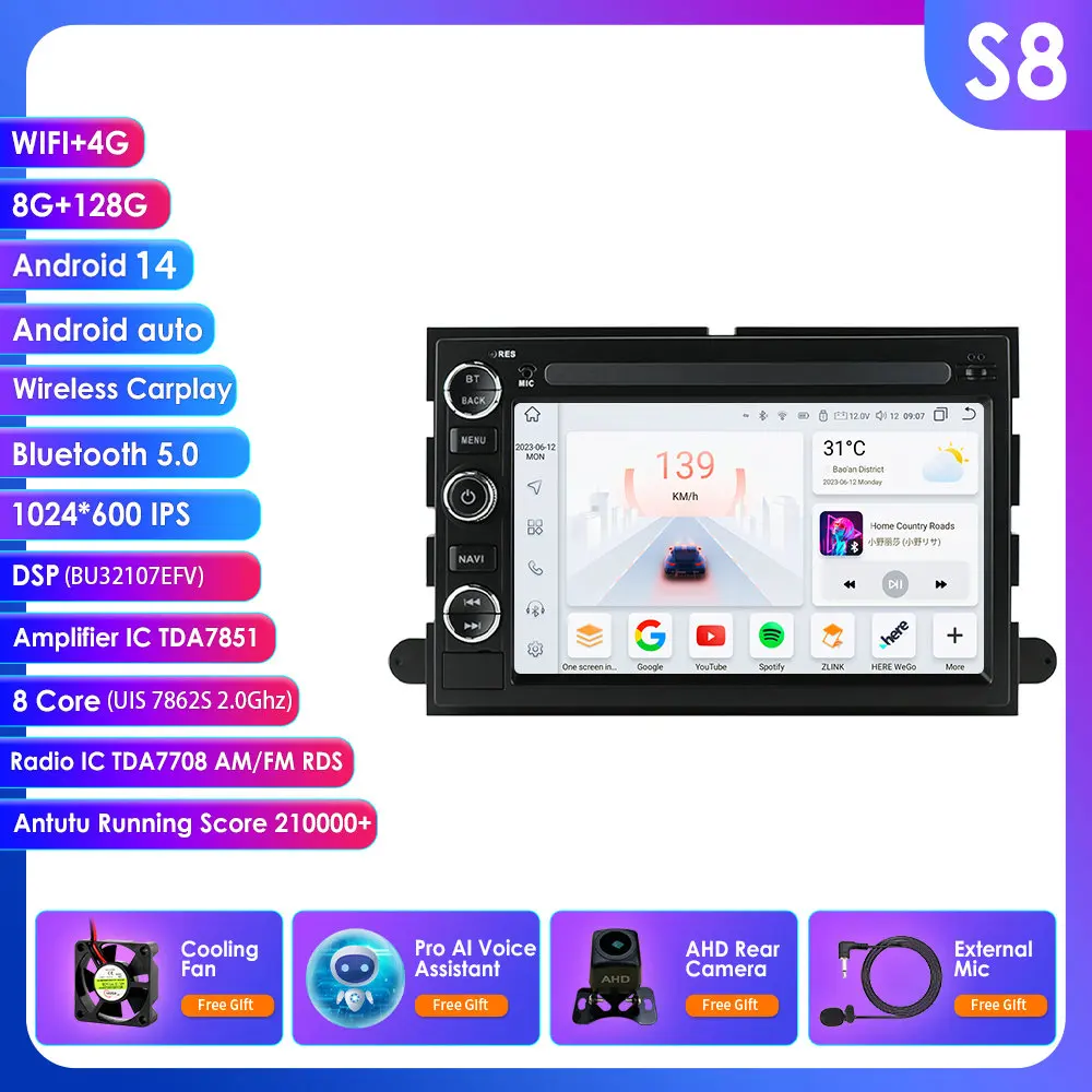 4G-LTE Carplay autoradio voor Ford F150 F250 F350 500 Explorer Fusion Android Auto GPS multimediaspeler stereo BT SWC RDS DSP FM