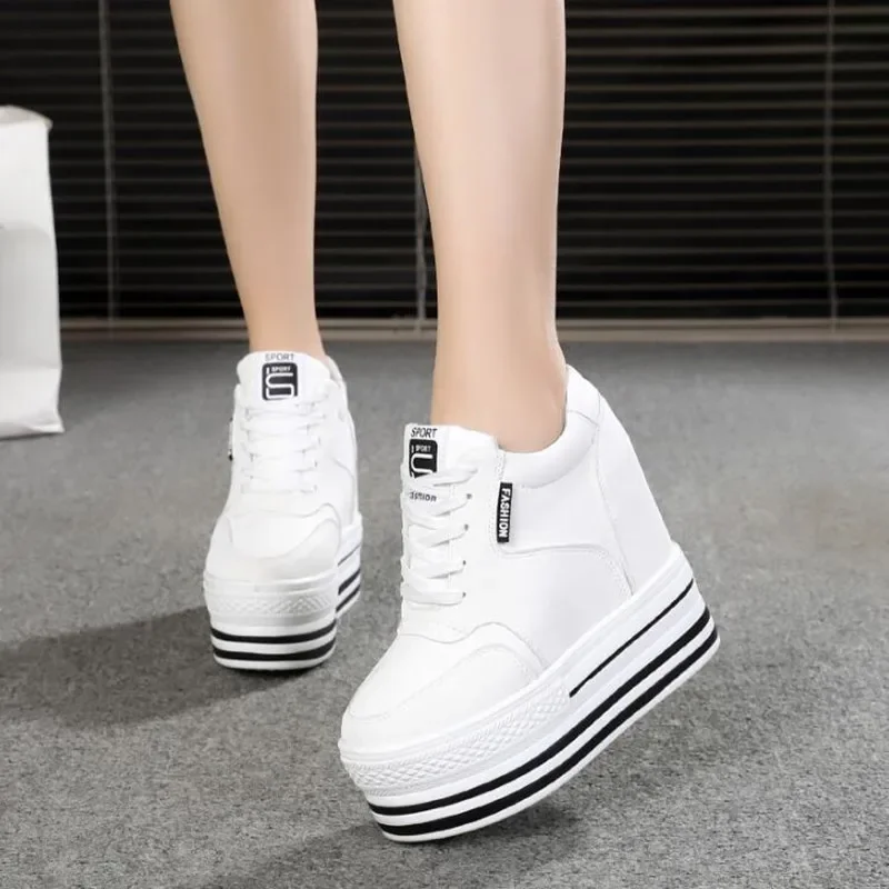 WGZNYN Super High Heels Chunky Sneakers Women Spring Thick Bottom Height Increasing Casual Shoes Woman Sneakers Zapatos De Mujer