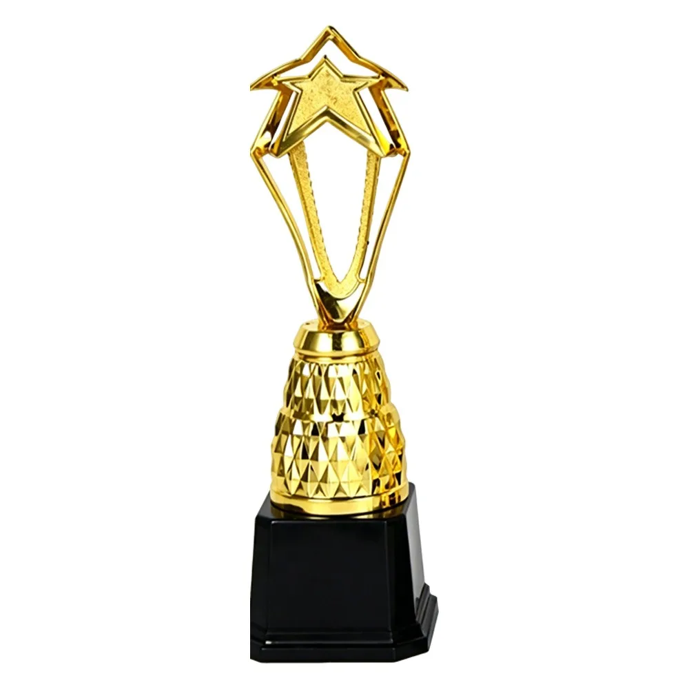 

21/24/26.5/28.5 CM Winner's Achievement Trophy Golden Color Star Design Reward Prize Cup Plastic Material Star Plastic Trophy