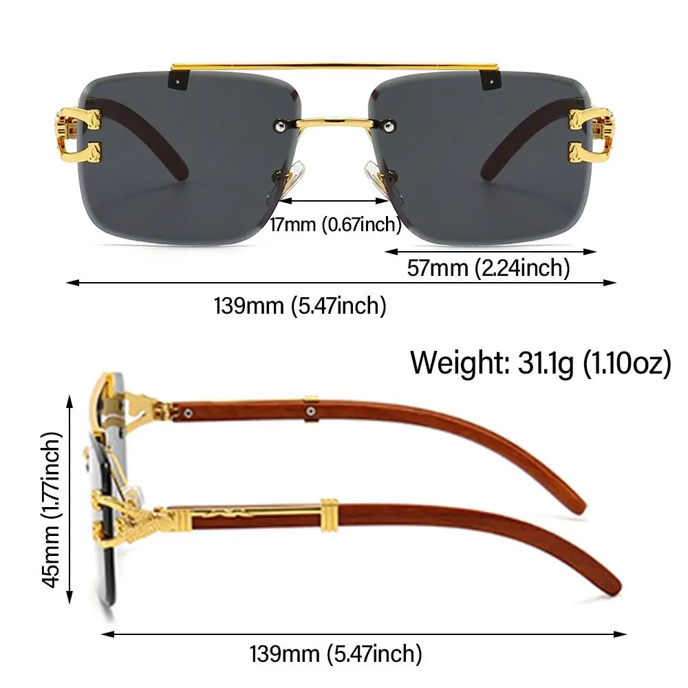 2024 Wooden Sunglasses For Men Square Rimless Sunglasses Women Wood Grain Vintage Fashion Outdoor Cycling Glasses Luxury Retro