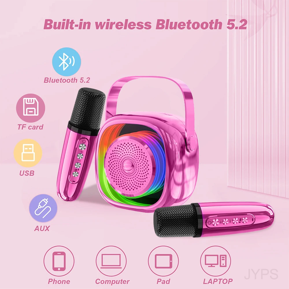 Новинка 2024, портативная мини-Колонка для караоке с Bluetooth и 2 беспроводными микрофонами