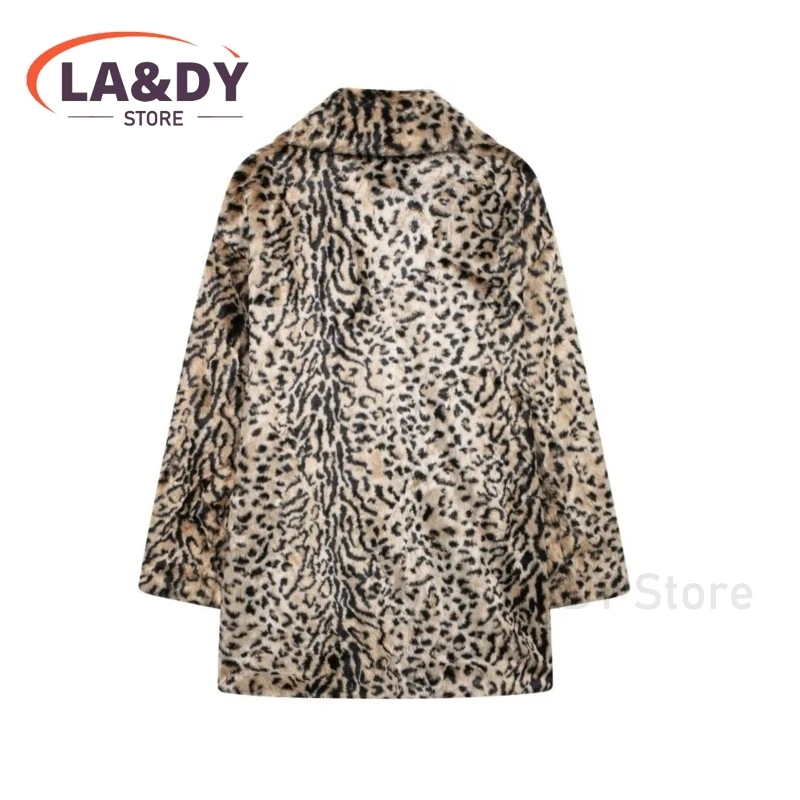 2024 New Winter Women Fashion Thickened Leopard Print Faux Fur Coat  Female Casual Long Sleeve Loose Coat Outerwears