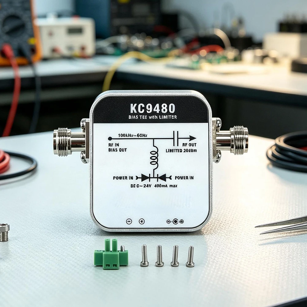 RF DC Bias Feeder KC9480 with Input Power Limitation and Output Power Clamping for Sensitive Downstream Devices