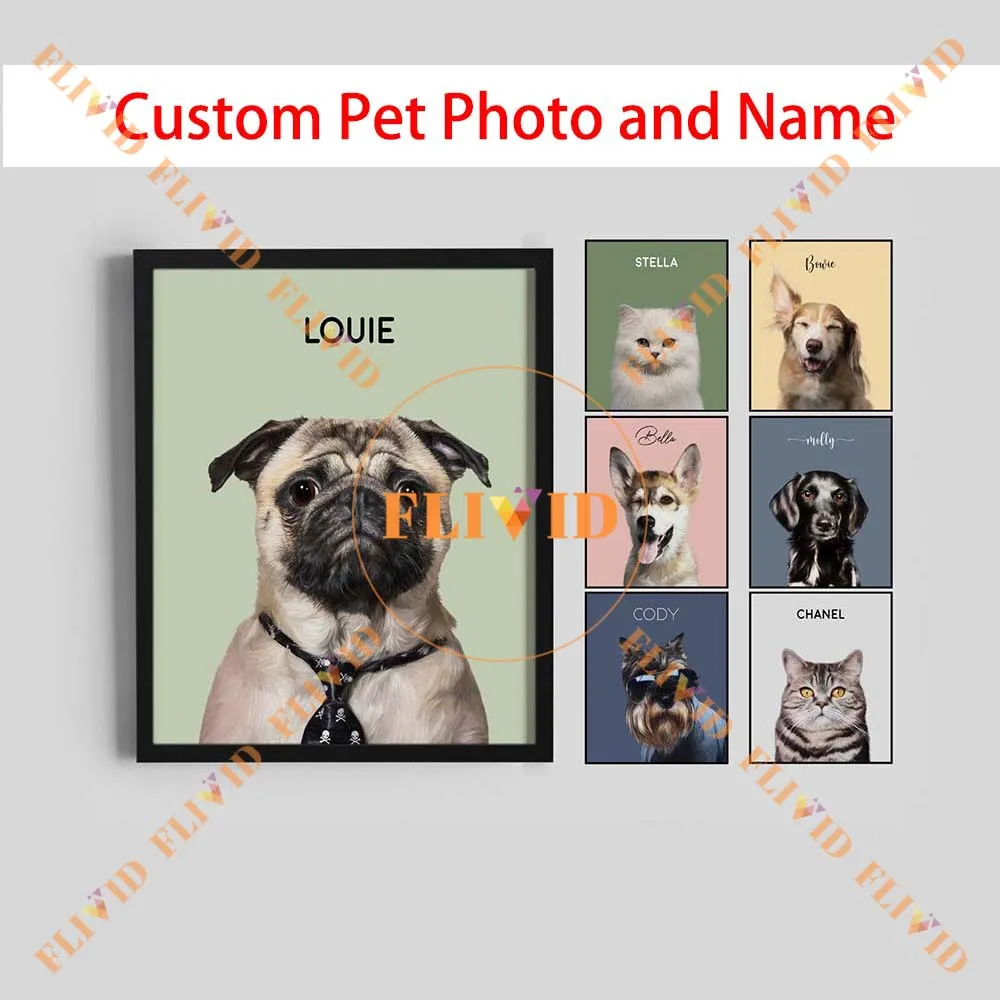 

Custom Pet Dog Cat Photo and Name Poster,Wall Art Canvas Painting,Wall Pictures For Living Room Decor,Animals Posters Unframed