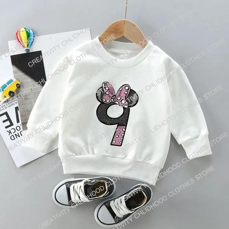 Minnie Children\'s Sweatshirt Clothes for Girls Number 1-14 Kawaii Disney Pullover Fashion Anime Cartoons Casual Boy Kids Tops