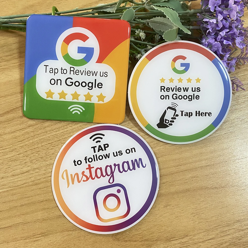 

3.93" NFC Chip google reviews stickers Epoxy NFC menu contactless sign Social Media google review plate