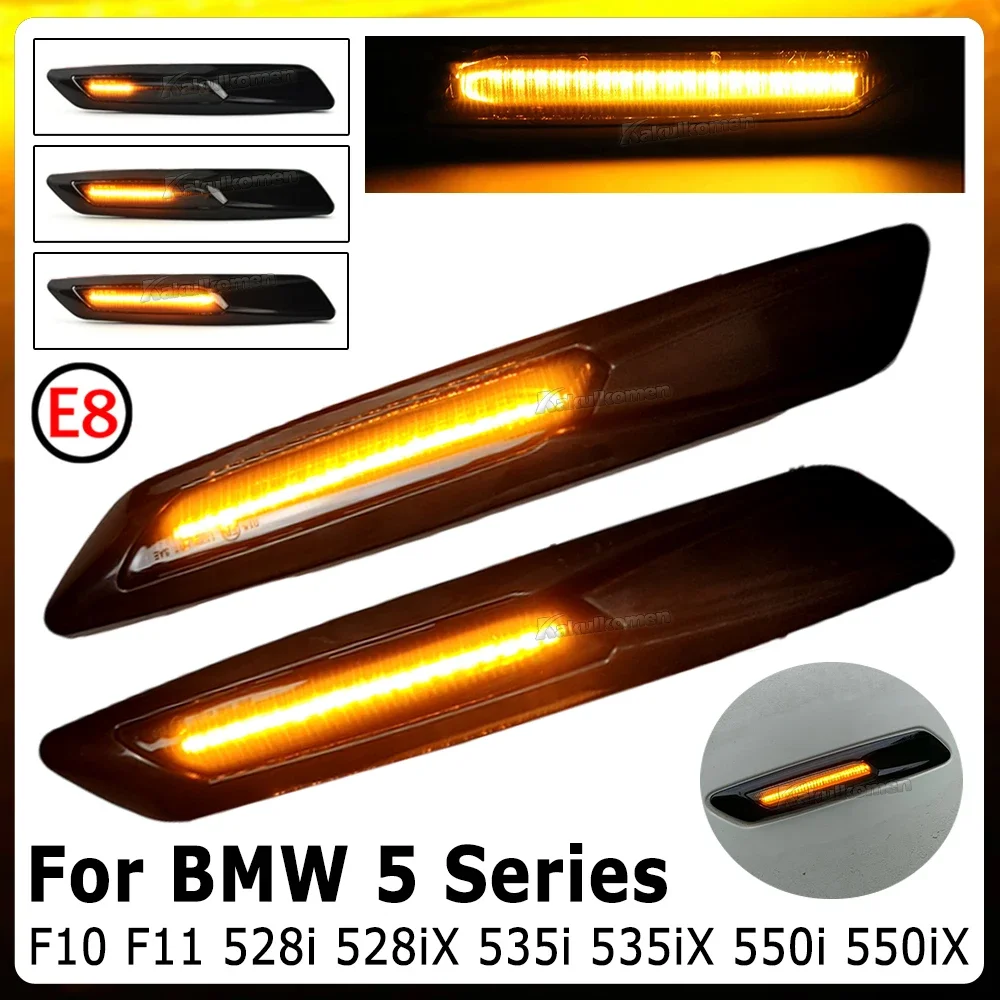 2pcs LED Dynamic Side Marker Lights Sequential Turn Signal Lamps For BMW 5 Series F10 F11 528i 528iX 535i 535iX 550i 550iX