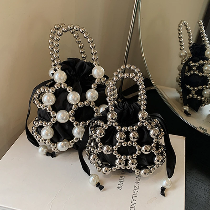 Fashion Simple Bag for Women Small Mini Tote Hot Sale Female Shoulder Crossbody Bag Handmade Beaded Hollow design Dinner Party