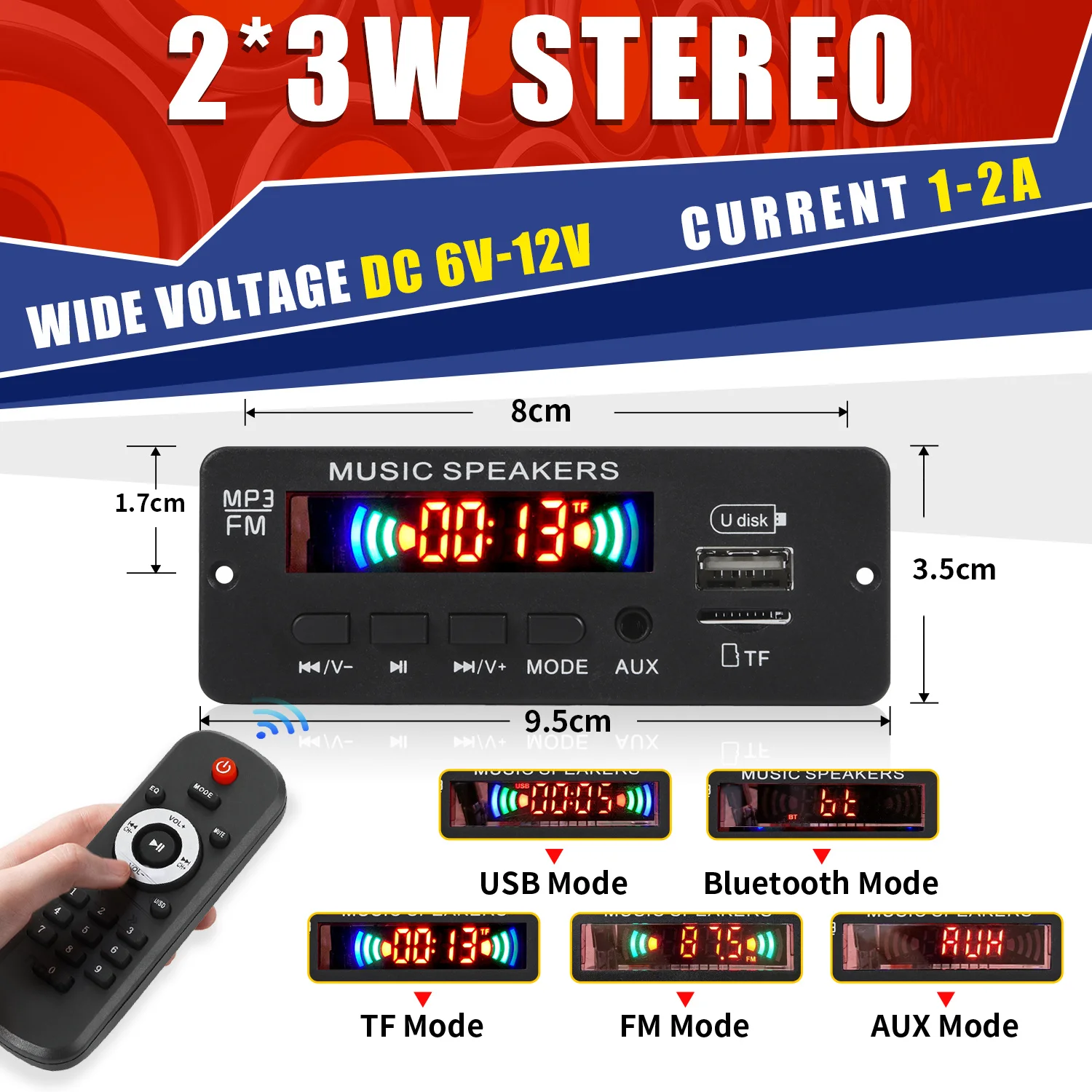 2*3W zesilovač MP3 hráč dekodér deska 12V Bluetooth 5.0 6W zesilovač auto FM rádio modul podpora TF USB AUX FM