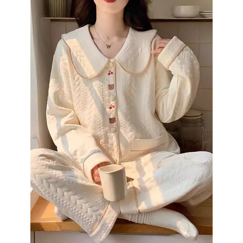

Cozy Women's Winter Pajama Set - Minimalist Solid Color Cotton Loungewear