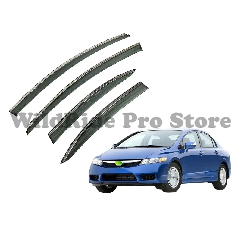 

1 set Door Visors Car Deflectors Rain Guards Shield 4 Pc SS304 PC for Honda Civic