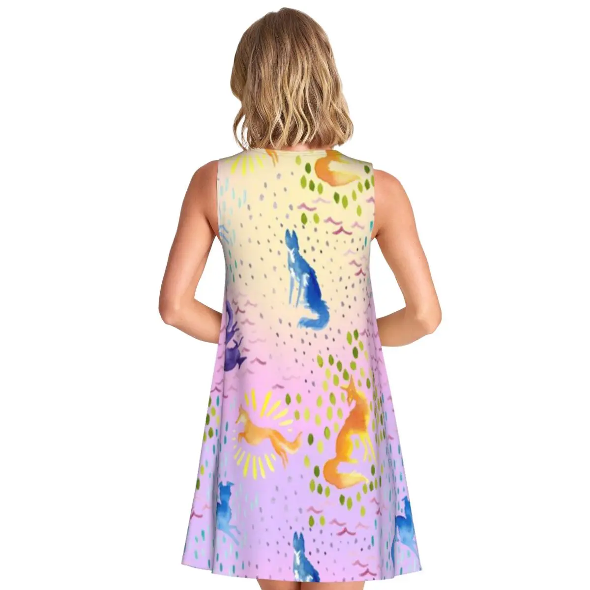 Silken Splashes On Pastel Gradient Women's Sleeveless Portrait Shooting Linen Dress Mature Elegant Dress