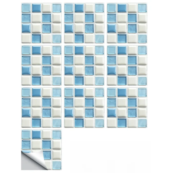 Self-Adhesive PVC Wall Stickers Waterproof Marble Pattern Tile= Decal For Kitchen Bathroom Backsplash Green 15x15cm 10pcs