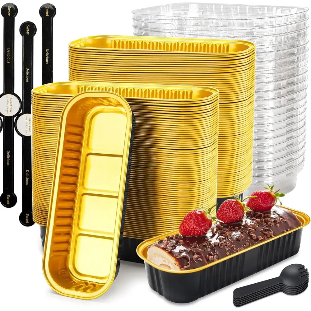 

Rectangular Mini Loaf Pans with Lids, 6.8oz Aluminum Foil Baking Tins, 120 Pack for Celebrations