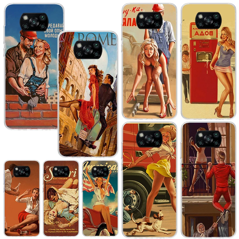 Sexy Pin Up Girl Vintege Phone Case For Xiaomi Poco X6 X5 X4 X3 Nfc F6 F5 Pro F4 Gt F3 F2 F1 M5S M4 M3 Art Fundas Back Cover