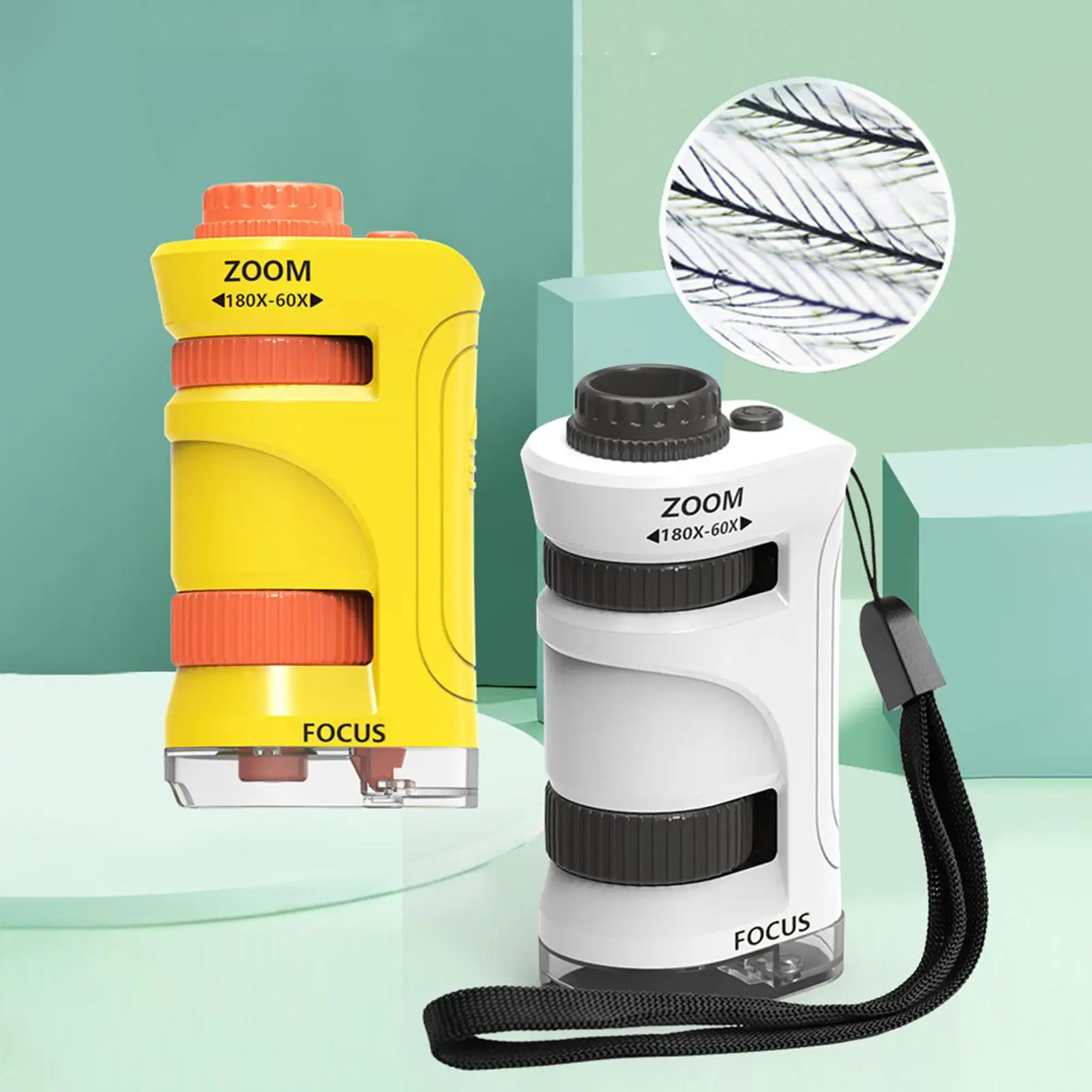 Microscópio infantil com zoom 60-80X, microscópio de ampliação infantil com 12 peças de slides, brinquedo científico educacional para acampamento, escola