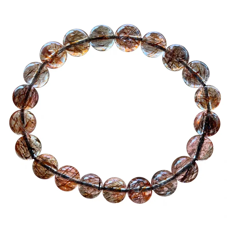 Natural Black Copper Super Seven 7 Rutilated Bracelet Rare Woman Men Orgin Rutilated Rare Clear Round Beads AAAAAAA