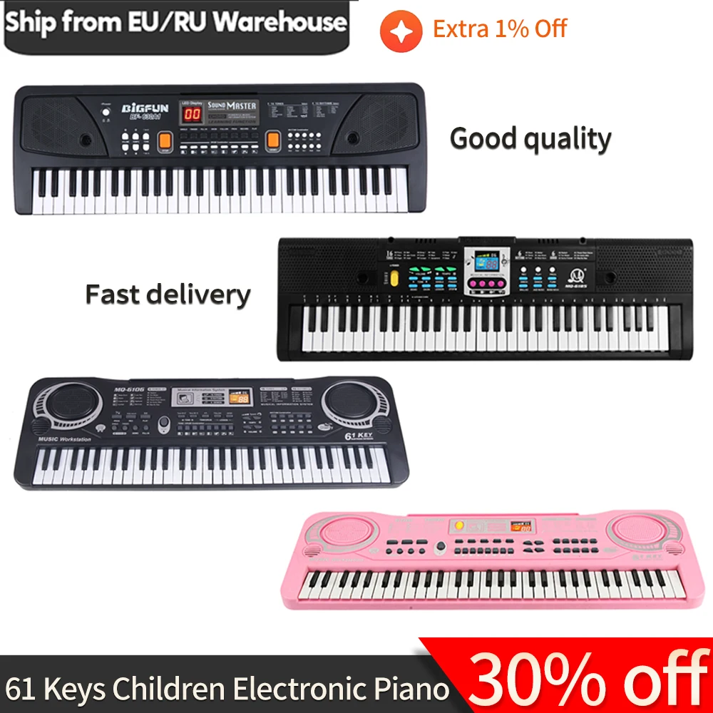 Piano y micrófono electrónico para niños, 61 teclas, 16 tonos, 10 ritmos, 6 canciones de demostración, teclado, instrumento Musical, regalos musicales