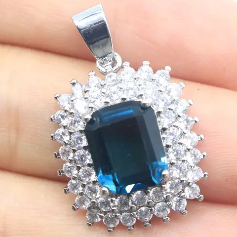 Compre 5 e ganhe 1 grátis 30x19mm Londres Topázio Azul Rosa Morganite Smokey Topázio CZ Pingente de Prata