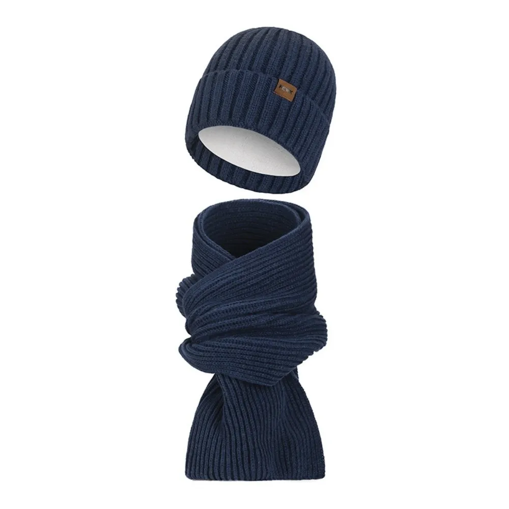 Conjunto de 2 uds. De gorro tejido a prueba de viento a la moda, bufanda de felpa gruesa, gorro para hombre, bufanda cálida suave Simple para exteriores