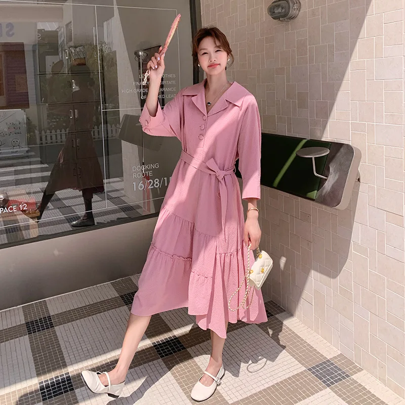 SuperAen robe à revers 2025 nouvelle taille haute robe d'épissure irrégulière à manches longues ceinture robe chemise