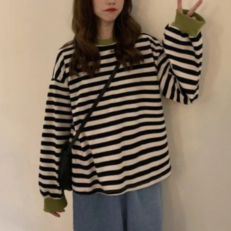 

Толстовки в стиле Харадзюку, женская одежда, мешковатая уличная одежда в полоску, осенние простые эстетические нежные джоггеры, повседневные повседневные Mujer Minority