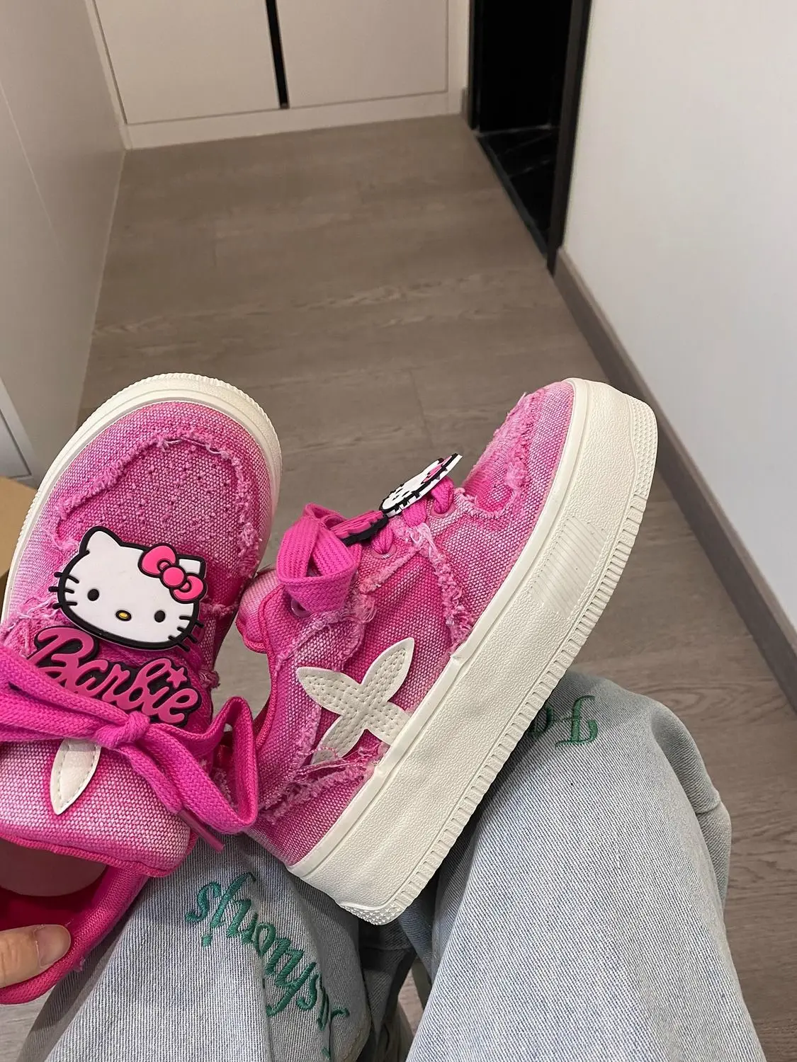 Sanrio Hello Kitty Women Canvas Shoes Casual Vulcanize Sneakers Breathable Sport Walking Running Cartoon Platform Flats Shoes