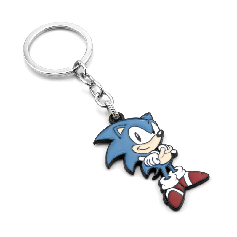 Cartoon Movie Sonics Necklace Keychain Kawaii Anime Figure Enamel Keyring Men Women Pendants Jewelry Accessories Gift