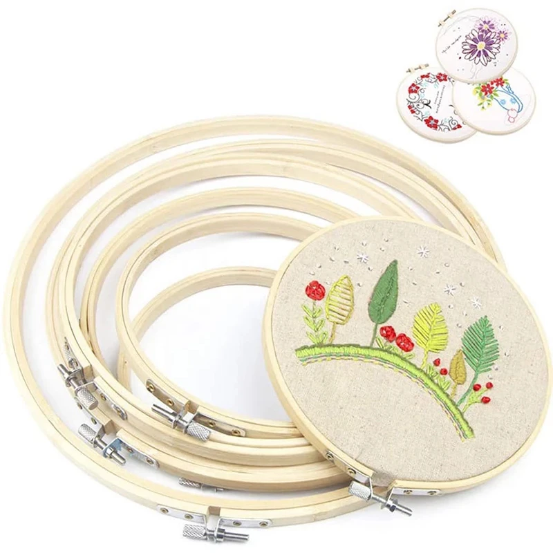 KRABALL 6pcs Bamboo Frame Embroidery Hoop Set Ring Circle Round Cross Stitch Hoop Ring DIY Loop Hand Sewing Tools Accessories