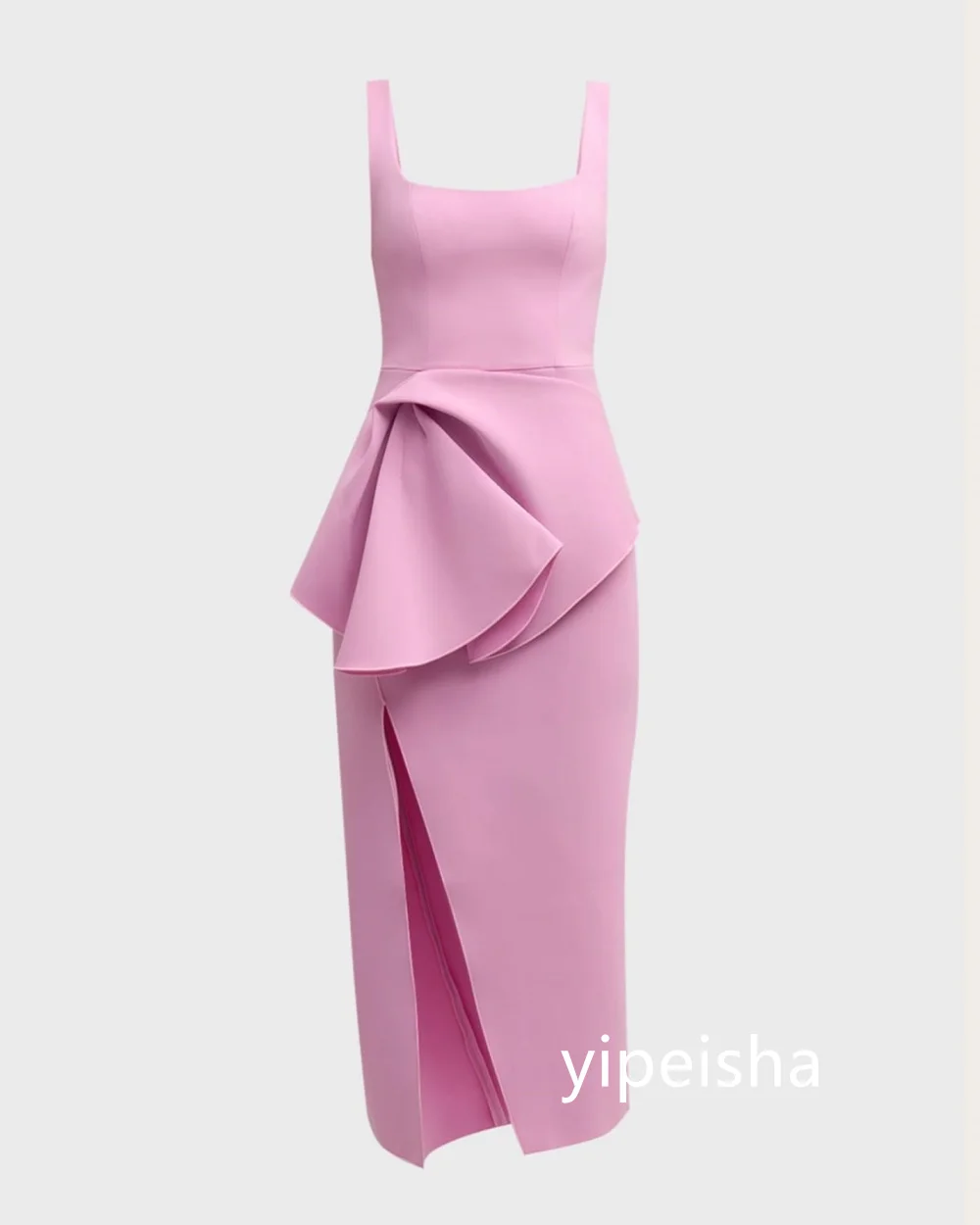 Vestido Midi com gola quadrada feminino, bainha plissada, vestido de formatura, Pastrol, Unisex, casual, formal, simples, moderno, estilo chinês