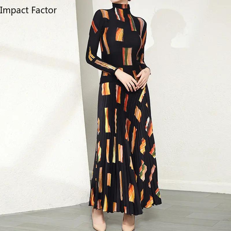 

Spring 2023 New Miyake Pleated Fashion Loose Meat Covering Top Pleated Half Skirt Set Two Piece Elegant Women's Clothing