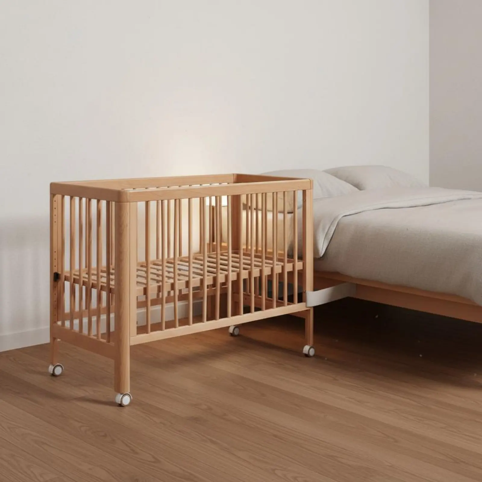 Newborn Crib Mobile Wooden Baby Bed Bedside Crib Adjustable Height Space-Saving for Newborns