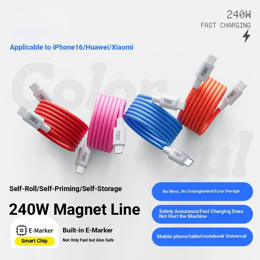 

Magnetic Charge Cable Fast Charge Type C 1.5m Tangle Free Cable Organizer Durable Knit Cable Protection for iPhone Samsung iPad