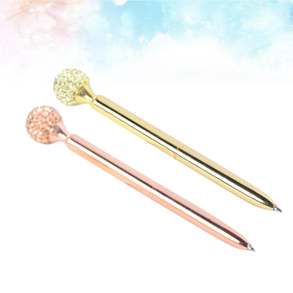

2pcs Crystal Ballpoint Pen Metal Office School Supplies Bling Spherical Diamond Rhinestone Decor Lightweight Elegant