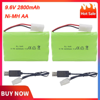 9.6V 2800mah Ni-MH AA Battery with Tamiya Plug and USB Cable for RC Vehicles,Ships, Toys, Car,Trucks,Tanks,Engineering Vehicles