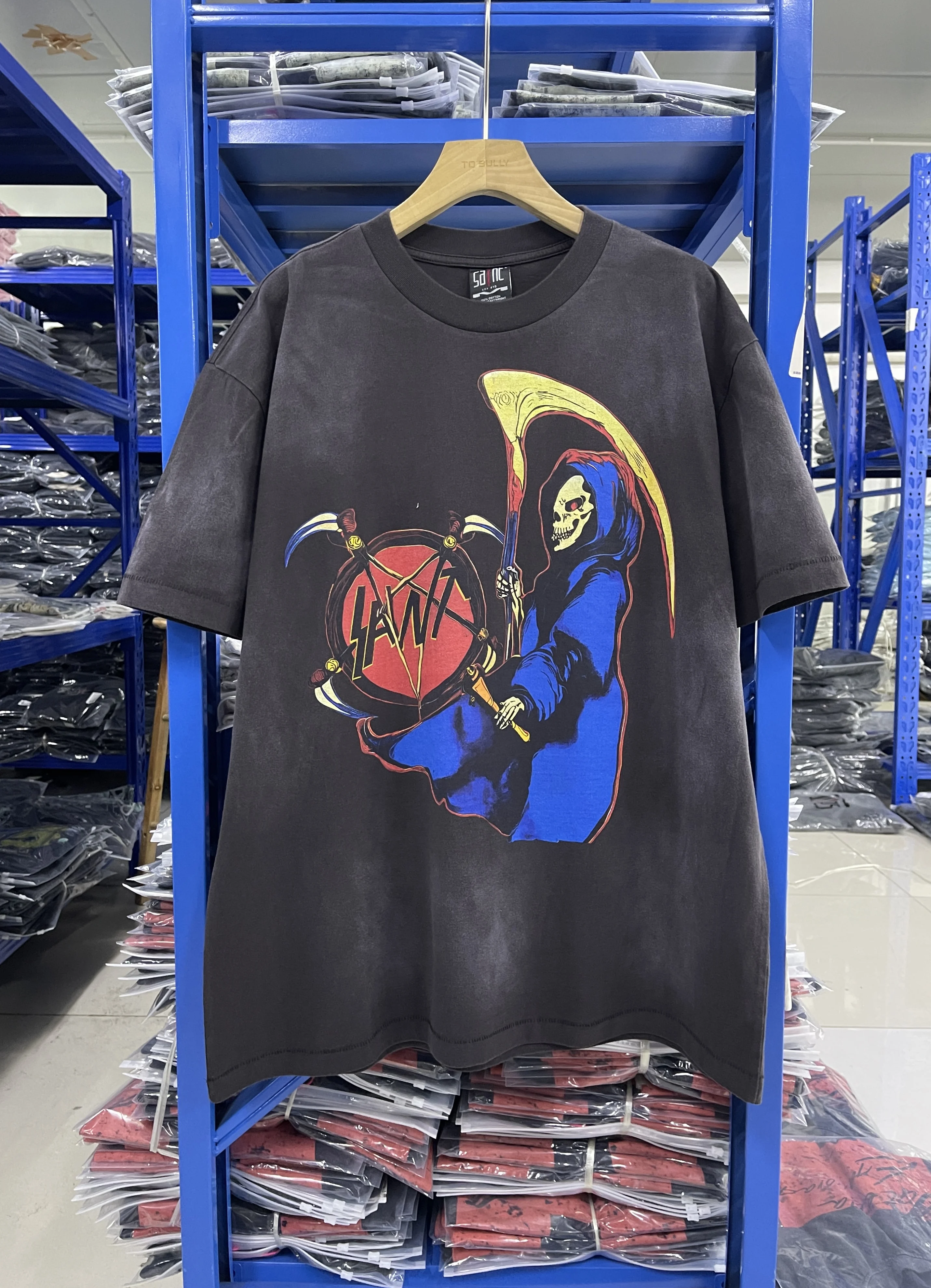 

SAINT OF MICHAEL 25SS Винтажная ретро-футболка «HIRTH AND DEATH» Evil Letter High-Street, повседневная хлопковая футболка большого размера лучшего качества