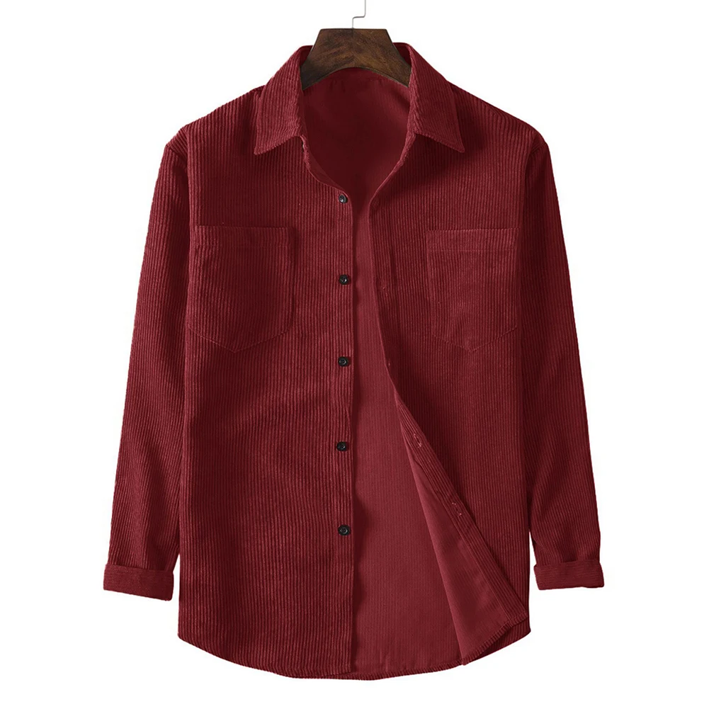 

Daily Wear For Daily Use Men's Corduroy Shirt Solid Color Long Sleeve Shirt Fashion Shirt S-3XL Sizes Slight Stretch