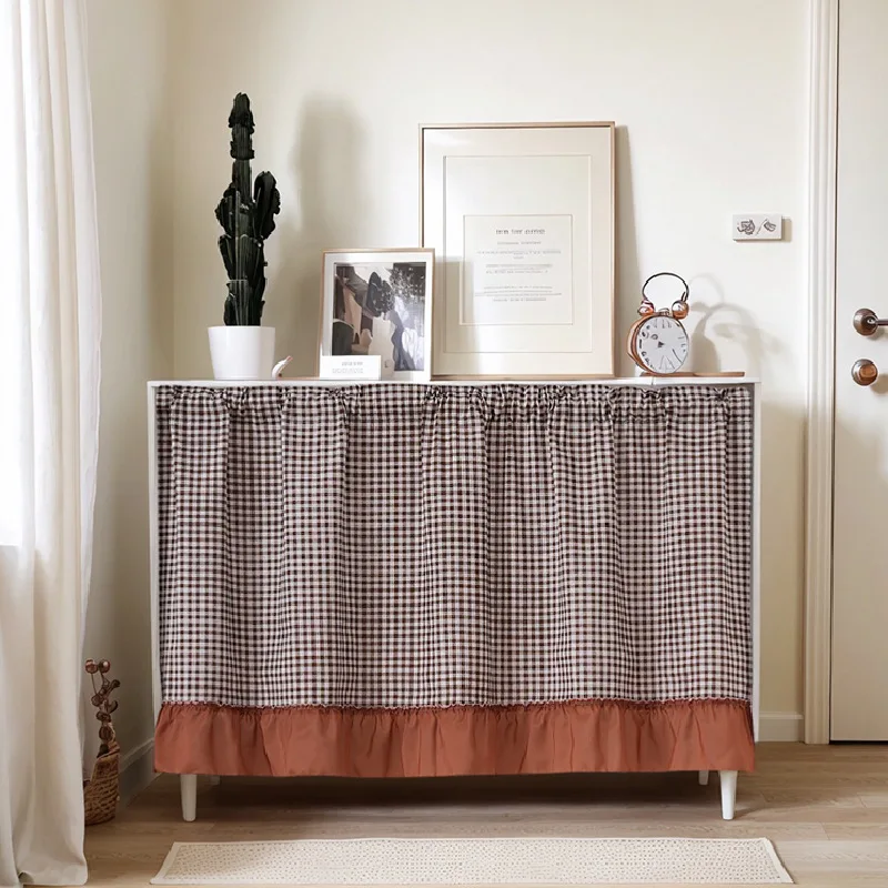 

Window Valance Plaid with Ruffle Rustic Short Coffee Curtain Farmhouse American Style Rod Pocket 180x60cm Retro Half Curtains