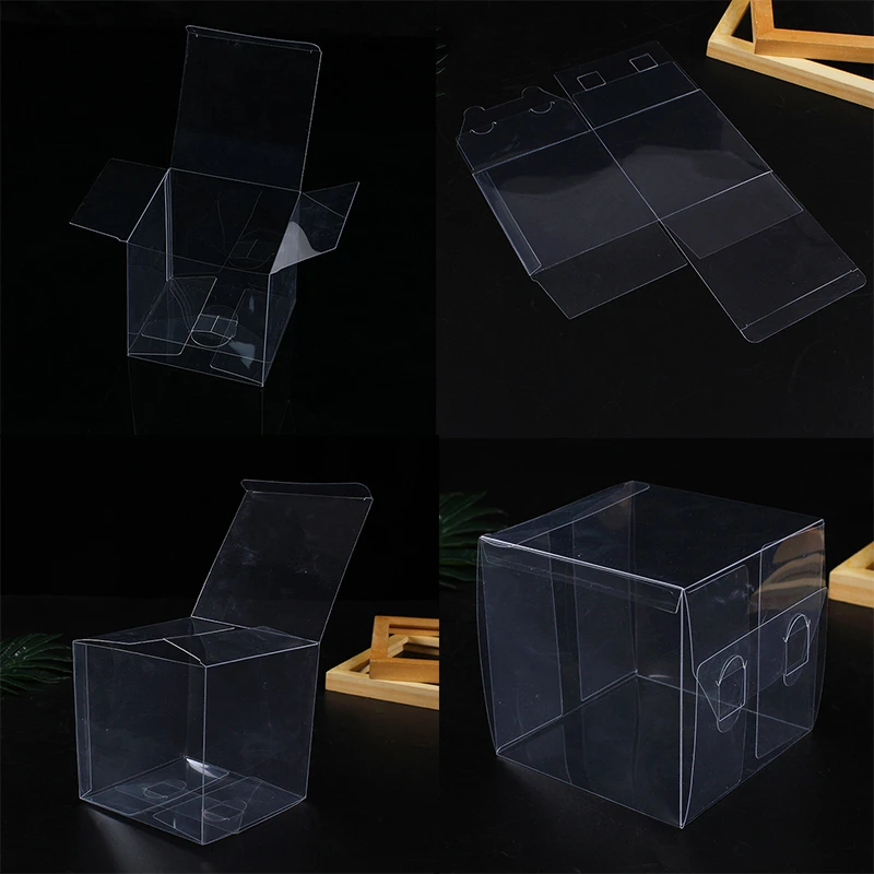 50pcs PVC Transparent Gift Box Collapsible Candy Biscuit Square Clear Plastic Boxes Packing Resealable Wedding Party Gift Box