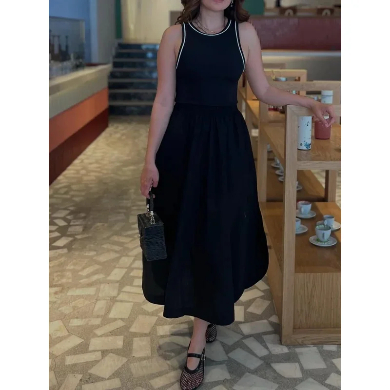 

Women's Casual Fashion High Street round Neck Sleeveless Long Dress Sexy Commuting Stitching Design Summer 2025
