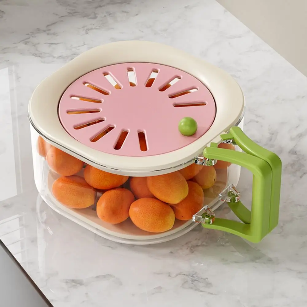 Double Layer Vegetable Drain Basket Foldable Handle Splash-proof Fruit Drainer Container Plastic Portable Fruit Cleaning Bowl