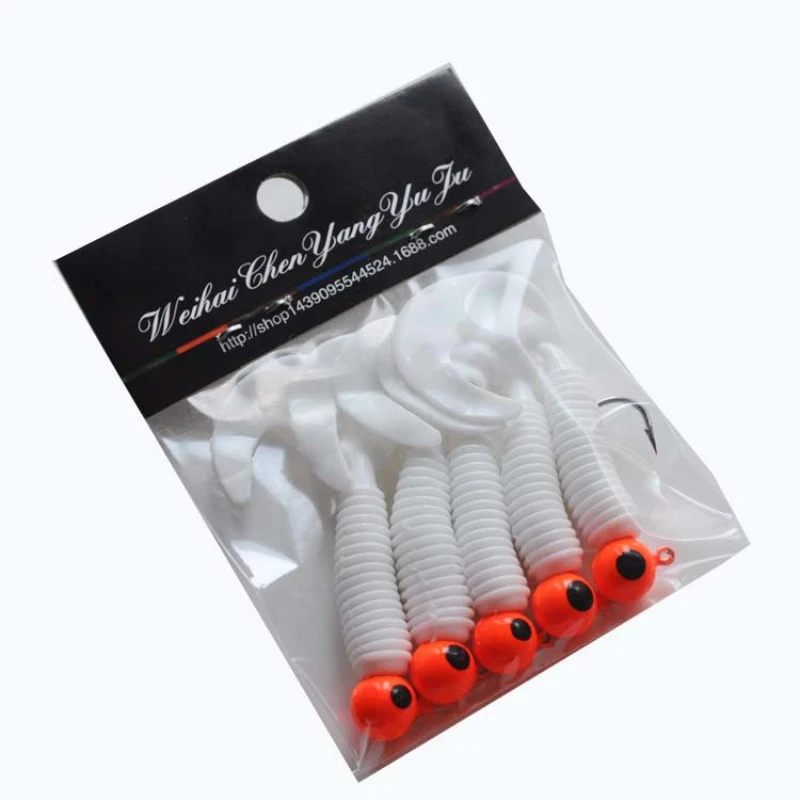 

1 Set 5pc Jighook 5g 6cm Soft Tail Lure Bait Worm Maggot Silica Fishing Tackle Silicone Bait Grub Bait for Fishing Perch Tackle