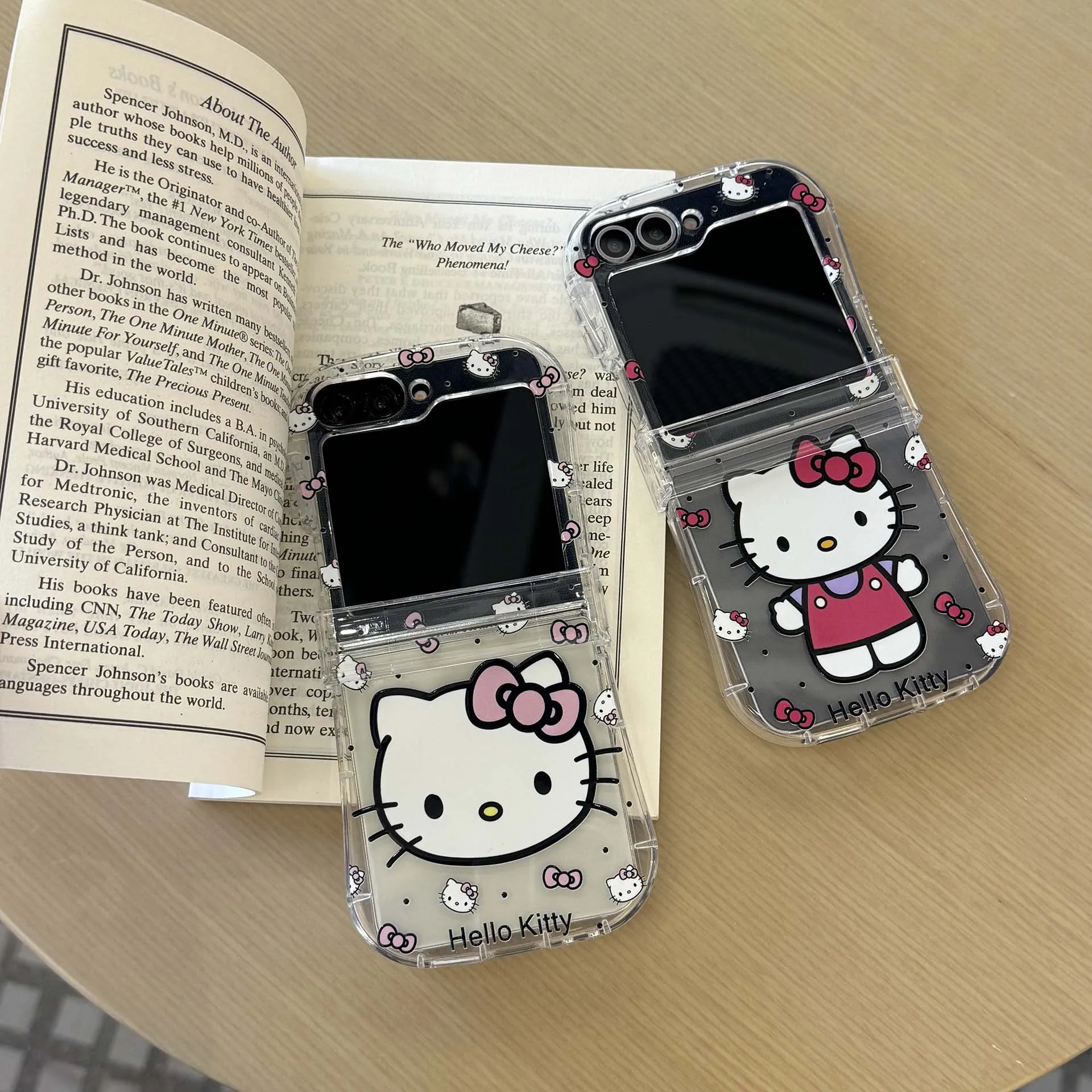 Cute Cartoon Transparent Big Head For H-Hellokitty Phone Case Samsung Galaxy ZFlip 7 ZFlip 5 6 4 3 Protective Cover With Lanyard