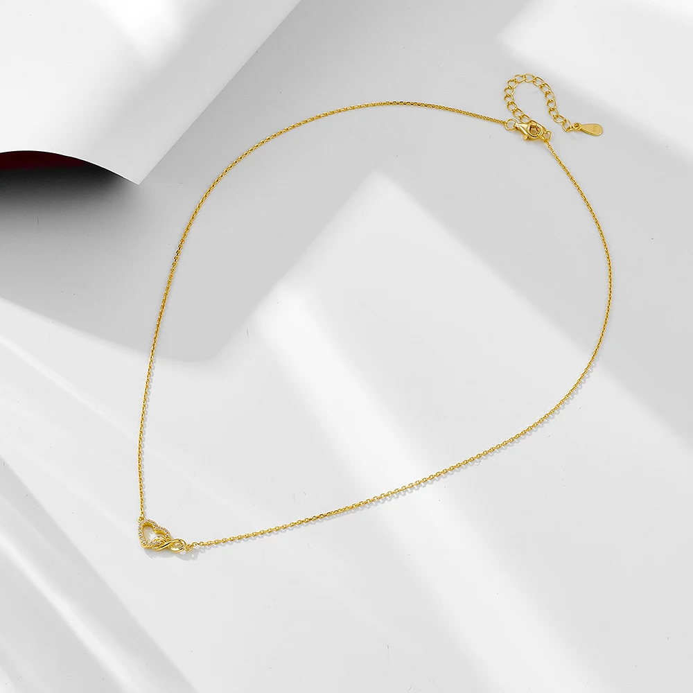 925 Sterling Silber 14K Vergoldete Infinity-Herz-Halskette mit klarem Zirkonia-Anhänger für Damen – Zarte, dünne Kette, minimalistisches Liebes- und Alltagsschmuckstück – Detail 7