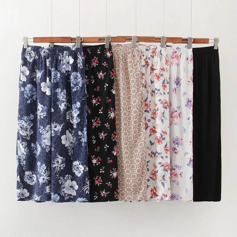 Capris Pajama Pants Women's Loose Summer Soft Viscose Home Pants High Quality Wide Leg Plus Size Home Air Conditioning Trousers