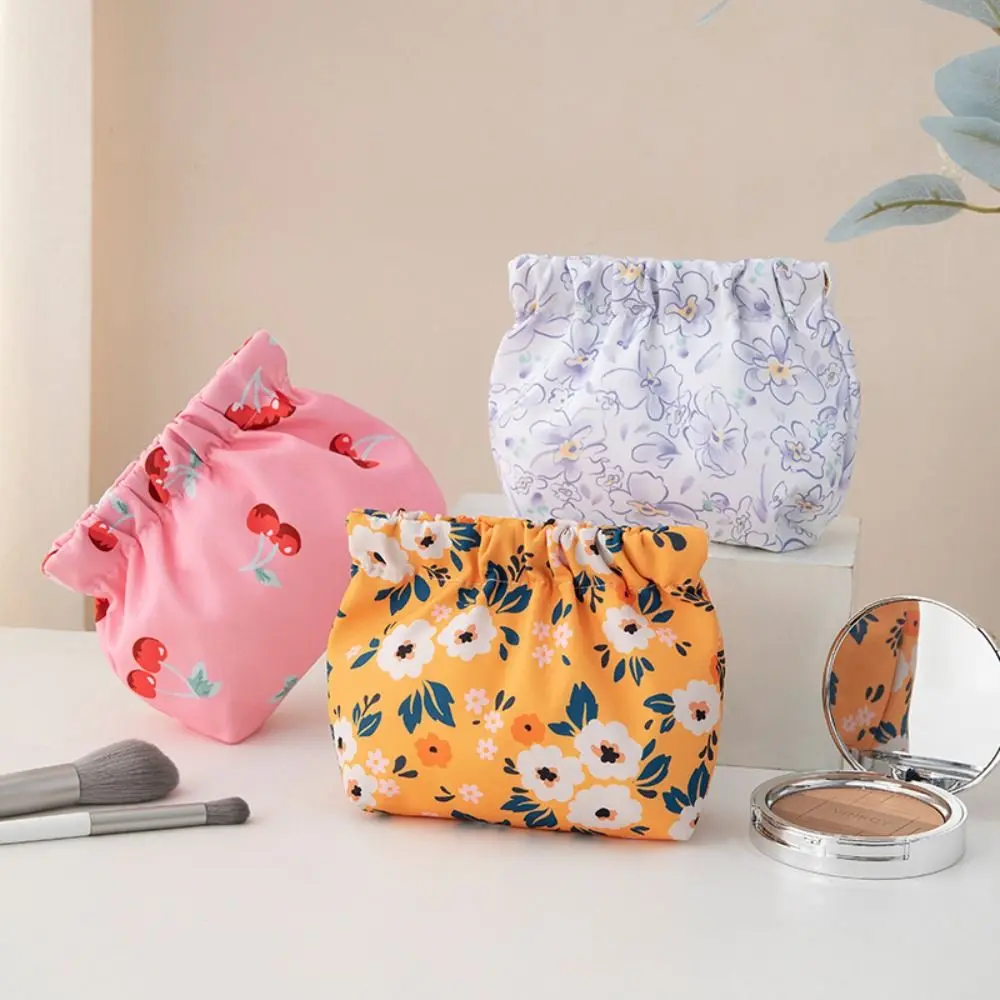 Bolsa cosmética para meninas, armazenamento de cabos de dados, padrão de flor bonito, folha, fechamento automático, bolsas de moedas pêssego, cereja, primavera