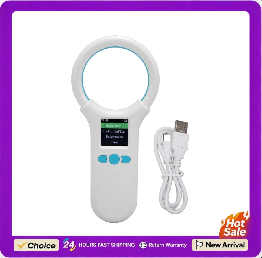 1.44 Inch LCD 134.2KHz 125KHz Animal Chip ID Reader USB Charging Storage Capacity Animal Microchip Scanner for Animal