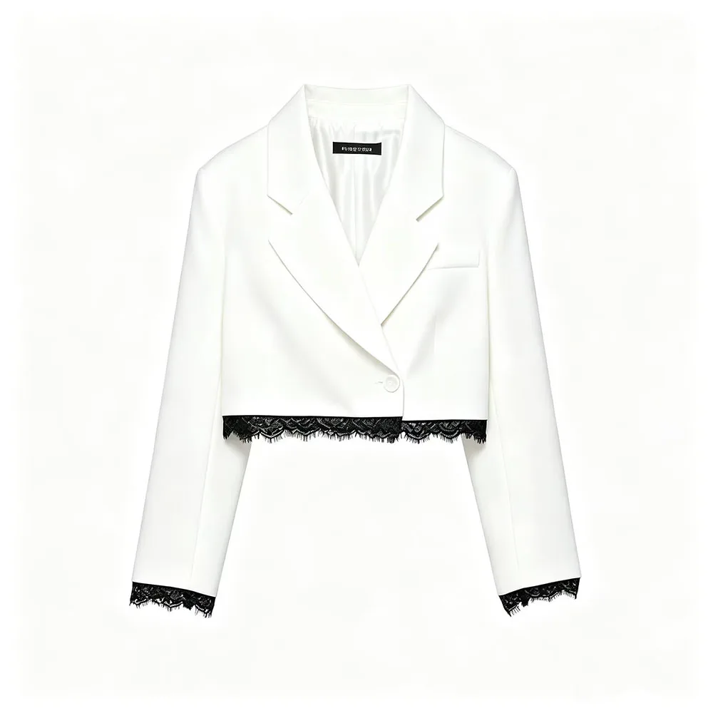 Hot Selling New Lace Patchwork Blazer Shorts Set Spring Summer Color Block Women Casual Style Fashion Daily Coat And Shorts