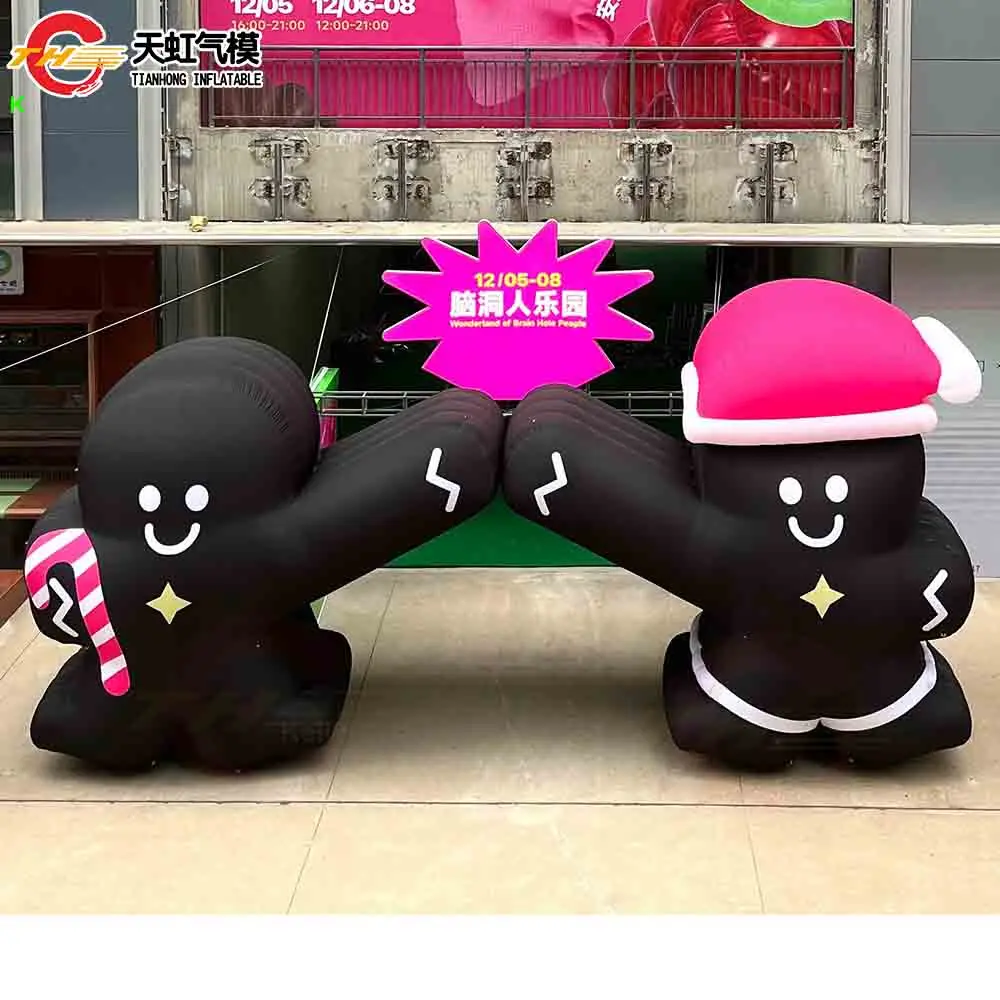 Transporte rápido arco de natal homem de gengibre preto arco inflável portão decoração de quintal de natal