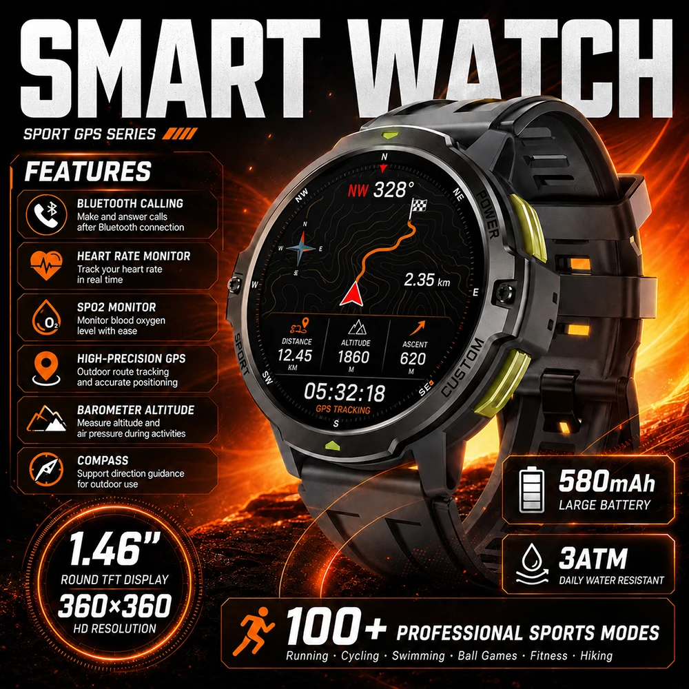 Timex Watches Smartwatch - GPS Smartwatch Echtzeit-Tracking 1,46 Zoll 100+